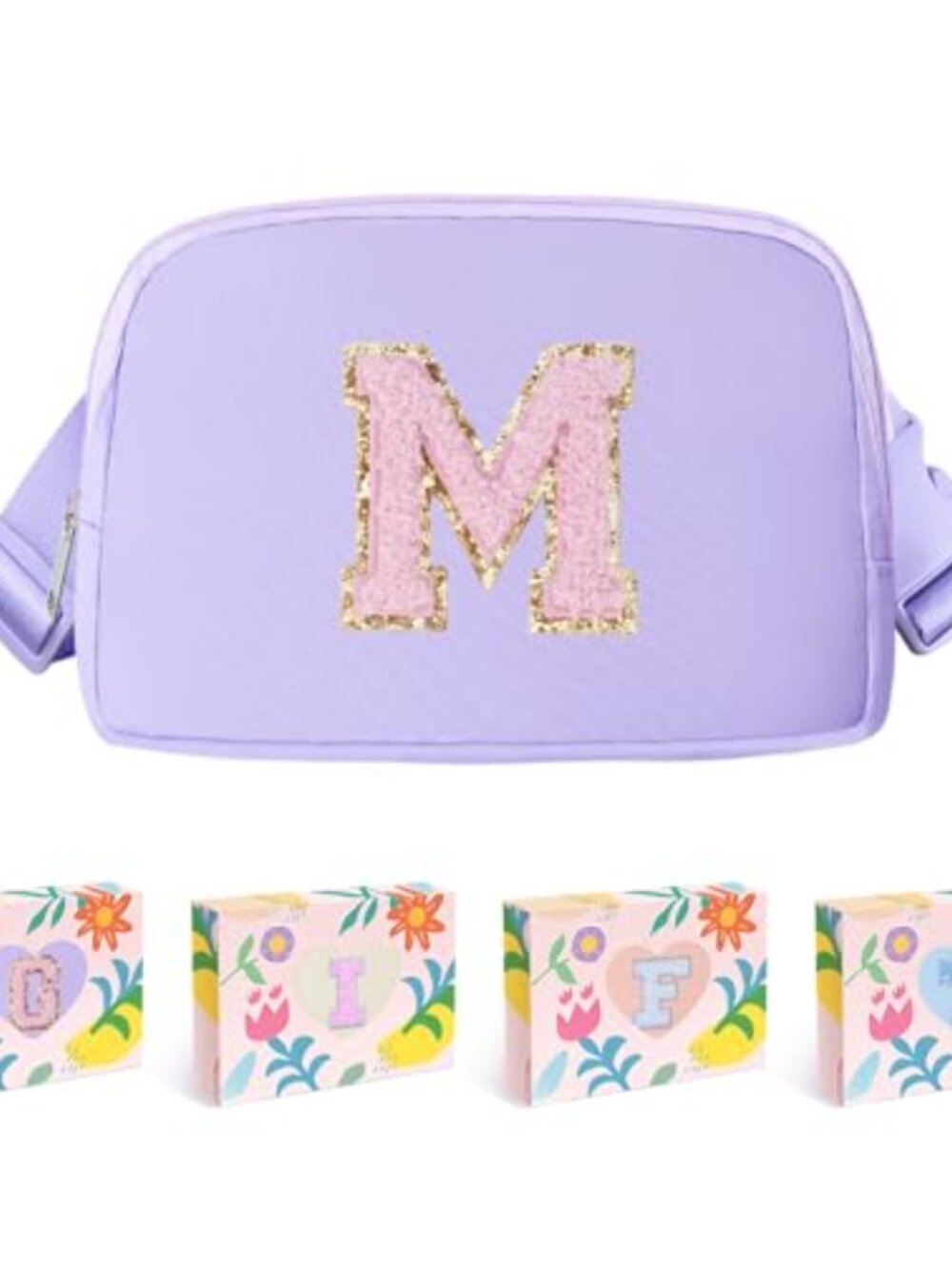 Lavender Initial Fanny Pack Belt Bag, Water-resistant Nylon Crossbody Purse
